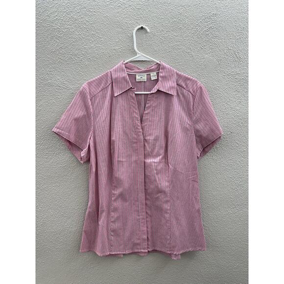 Riders by Lee Womens Shirt Large Pink Striped Easy Care Short Sleeve Button Up - Picture 1 of 10